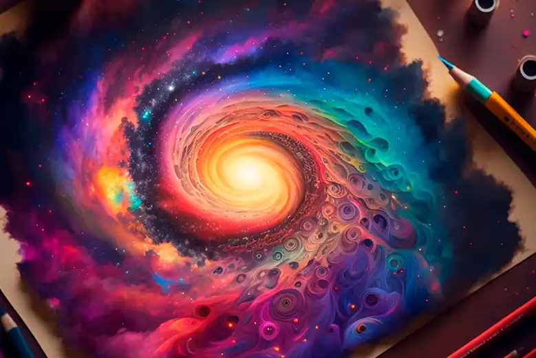 Imagen colorida en forma de galaxia generada por inteligencia artificial