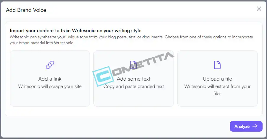 Pantalla que muestra las opciones de tono de escritura en Writesonic