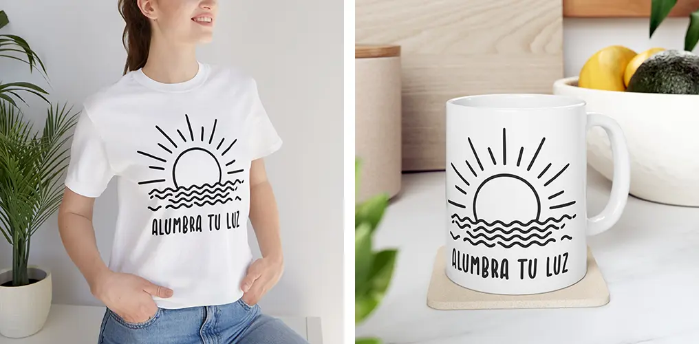 La imagen muestra mockups con productos hechos con la plantilla vector motivacional 