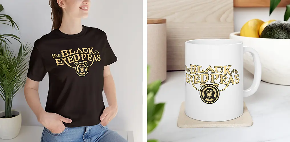 La imagen muestra mockups de productos hechos con la plantilla vector del logo de Monkey Business 2