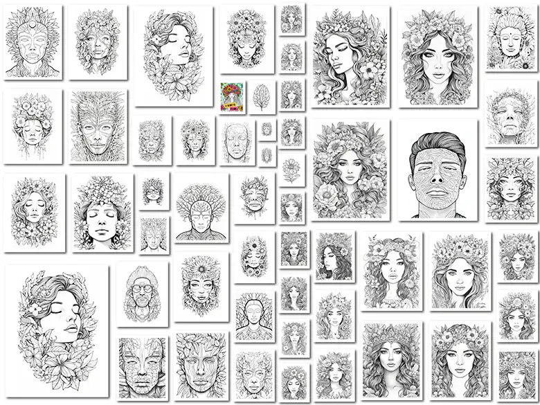 Es una pantalla que muestra todos los diseños del libro para colorear "Hermosa Flora".