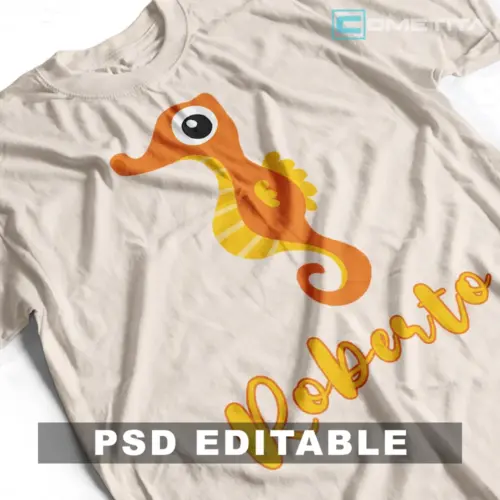 Plantilla PSD Personalizable Para Niños y Niñas con Caballito de Mar Para Imprimir y Sublimar