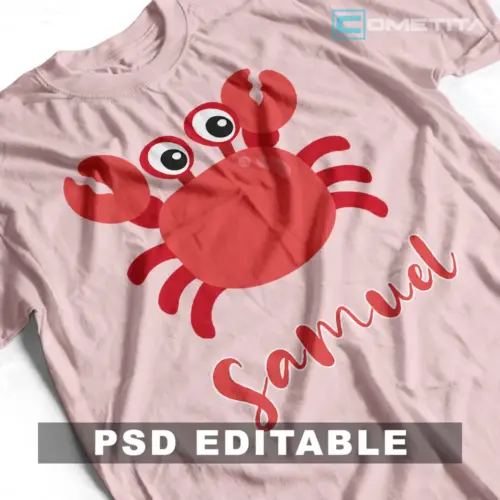Plantilla PSD Personalizable Para Niños y Niñas con Cangrejo Para Imprimir y Sublimar