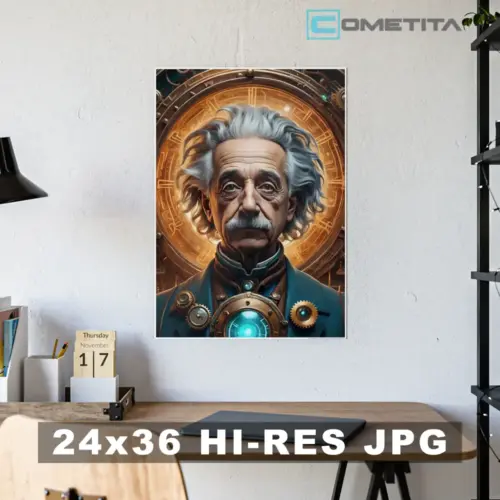 Imagen AI de Cyberpunk Einstein (JPG 24”x36” de Alta Resolución)