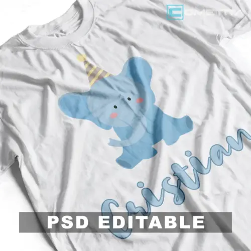 Plantilla PSD Personalizable Para Niños y Niñas con Elefante Para Imprimir y Sublimar