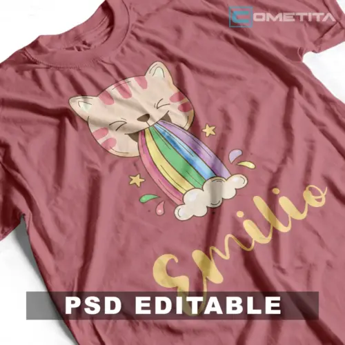 Plantilla PSD Personalizable Para Niños y Niñas con Gatito Arcoíris Para Imprimir y Sublimar