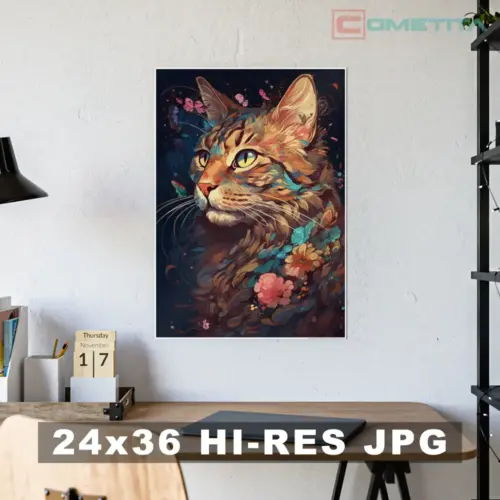 Imagen AI de Gato Psicodélico (JPG 24”x36” de Alta Resolución)