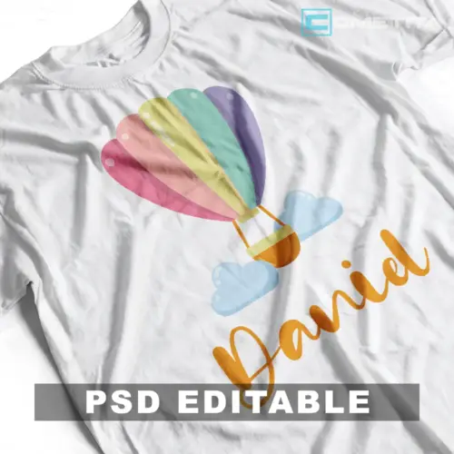 Plantilla PSD Personalizable Para Niños y Niñas con Globo Multicolor Para Imprimir y Sublimar