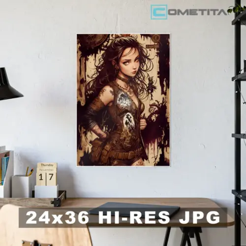 Imagen AI de Guerrera Futurista (JPG 24”x36” de Alta Resolución)