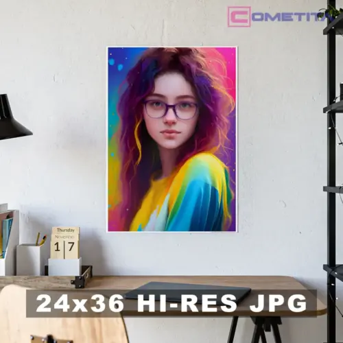 Imagen AI de Chica con Lentes en Colores Múltiples (JPG 24”x36” de Alta Resolución)