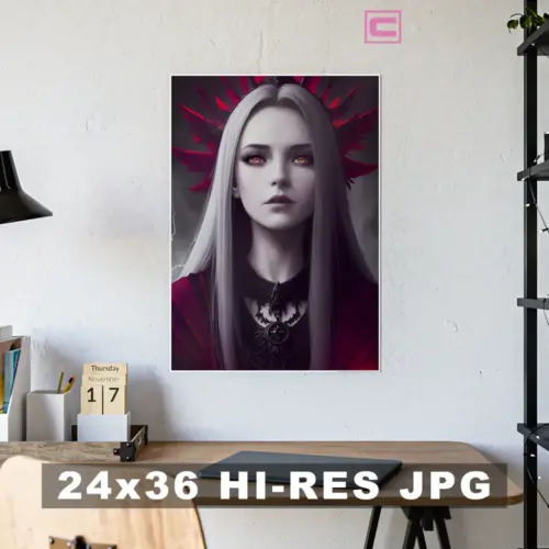 Imagen AI de Chica Gótica en el Inframundo (JPG 24”x36” de Alta Resolución)