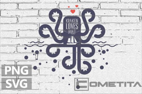 Kraken Loves Boat – Gráfico Vector Para Sublimados