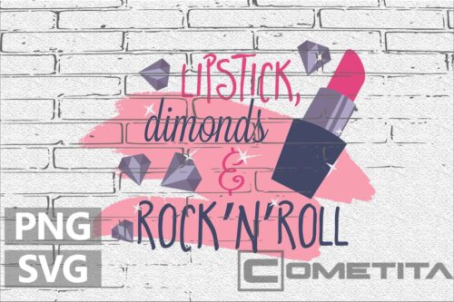 Lipstick, Diamonds, and Rock n' Roll – Gráfico Vector Gratuito Para Sublimados