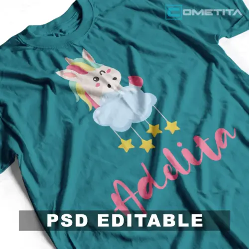 Plantilla PSD Personalizable Para Niños y Niñas con Unicornio Estrellas Para Imprimir y Sublimar