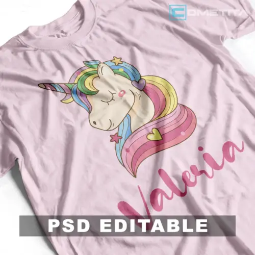 Plantilla PSD Personalizable Para Niñas con Unicornio Para Imprimir y Sublimar