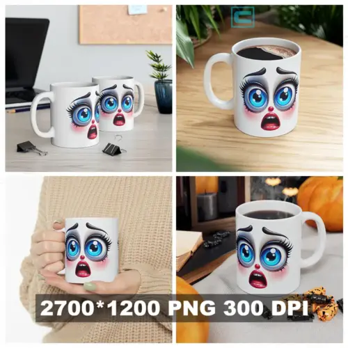 Cara Chistosa en 3D 2 — Plantilla Para Tazas