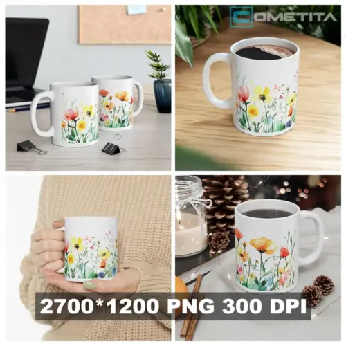 Flores Silvestres en Acuarela — Plantilla Para Tazas