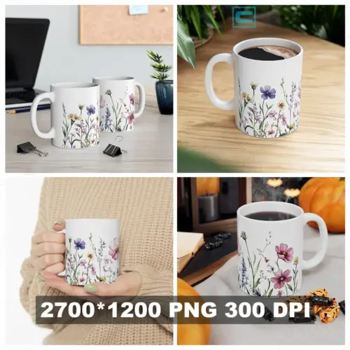 Flores Silvestres en Acuarela #2 — Plantilla Para Tazas