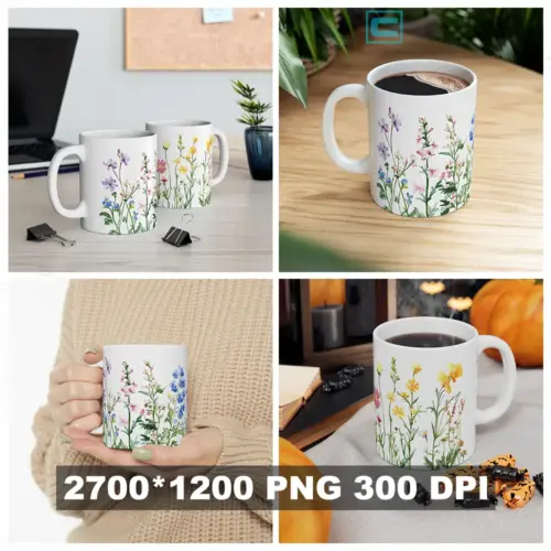 Flores Silvestres en Acuarela #3 — Plantilla Para Tazas