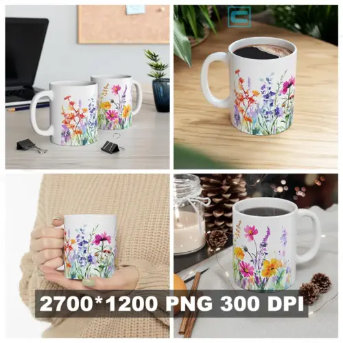 Flores Silvestres en Acuarela #4 — Plantilla Para Tazas