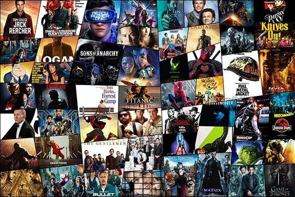 Varios posters de películas y series.