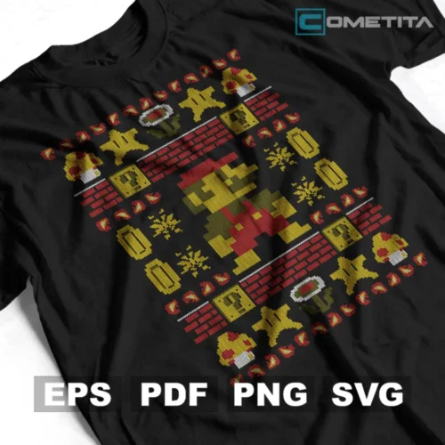Vector Gamer Mario Retro Ugly Sweater Bordado (EPS, PDF, PNG y SVG)