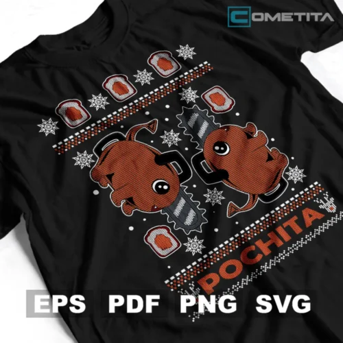 Pochita de Chainsaw Man Ugly Sweater Bordado — Vector Anime Para Imprimir, Sublimar, Estampar y Más (EPS, PDF, PNG y SVG)