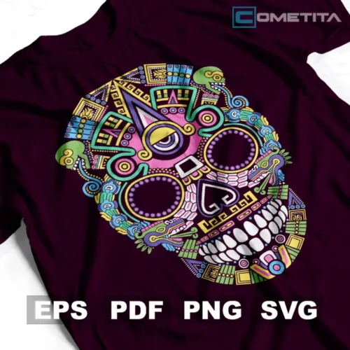 Calavera Mexica — Vector Día de Muertos Para Imprimir, Sublimar, Estampar y Más (EPS, PDF, PNG y SVG)