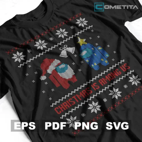 Christmas is Among Us Ugly Sweater Bordado — Vector Gamer Para Imprimir, Sublimar, Estampar y Más (EPS, PDF, PNG y SVG)