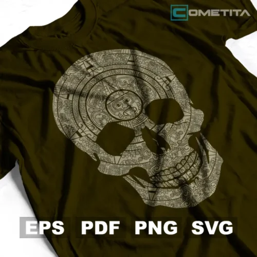 Cráneo Azteca — Vector Día de Muertos Para Imprimir, Sublimar, Estampar y Más (EPS, PDF, PNG y SVG)